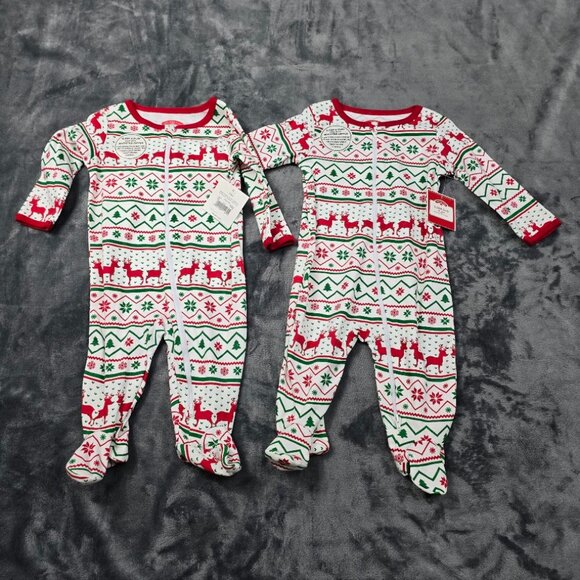 Holiday Time 3-6M Baby Sleep and Play Pajama Bundle Reindeer Footed - Picture 1 of 8